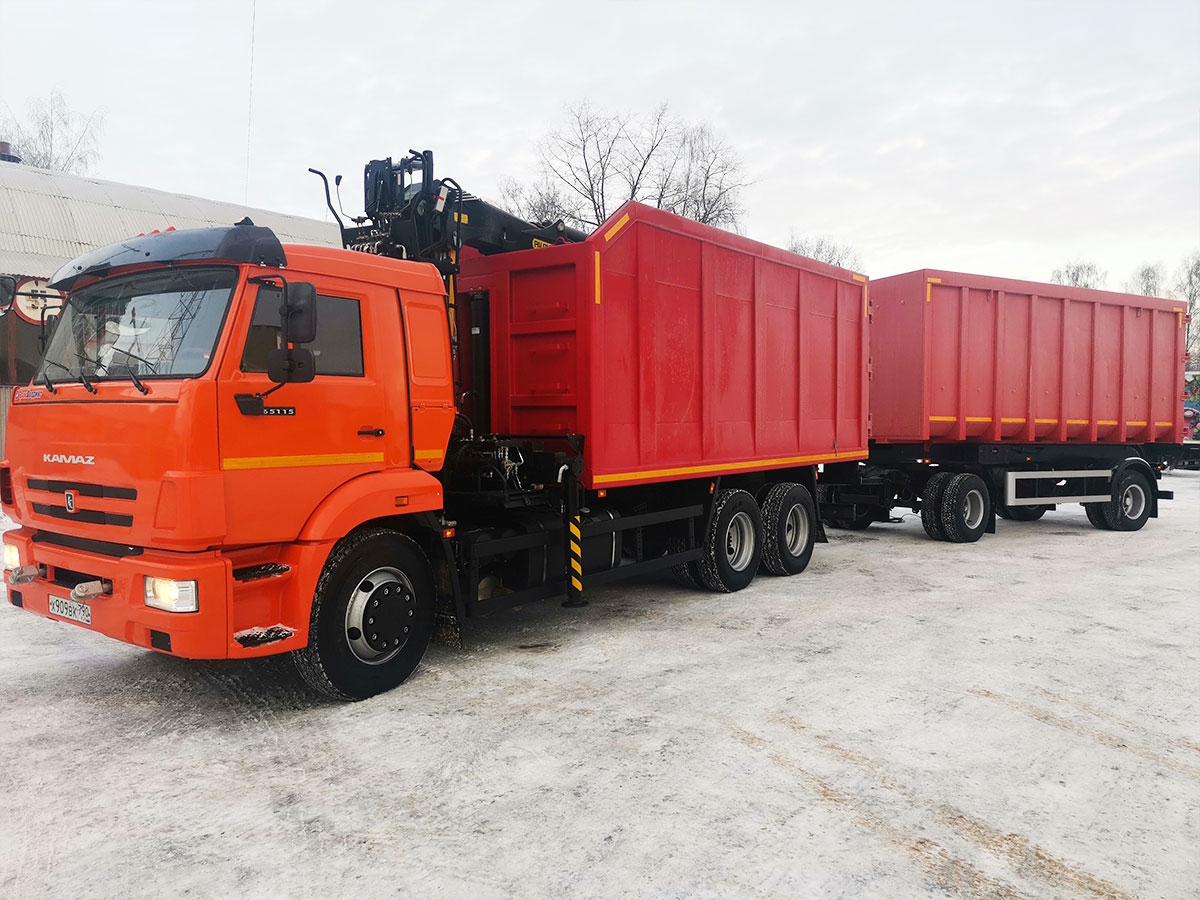 Ломовоз КАМАЗ 65115 с ГМУ VM10L74M с прицепом 8595-02